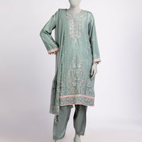Raw Silk Green Stitched Suit - J. Junaid Jamshed