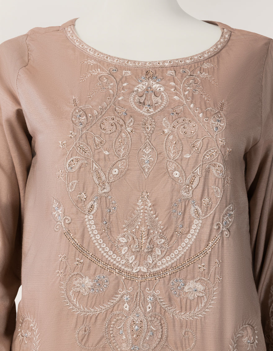 Raw Silk Pink Stitched Suit - J. Junaid Jamshed
