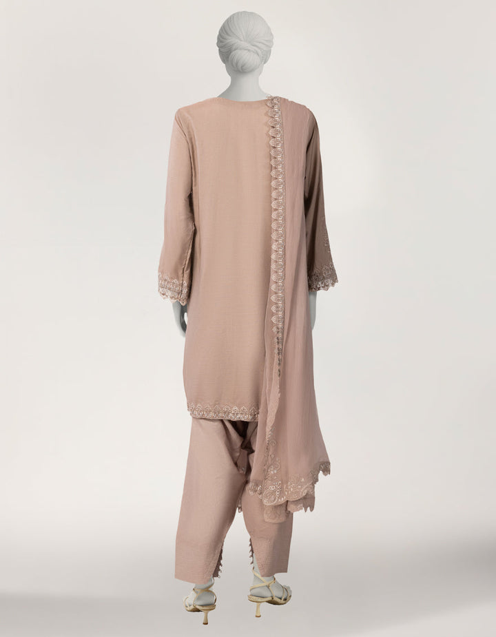 Raw Silk Pink Stitched Suit - J. Junaid Jamshed