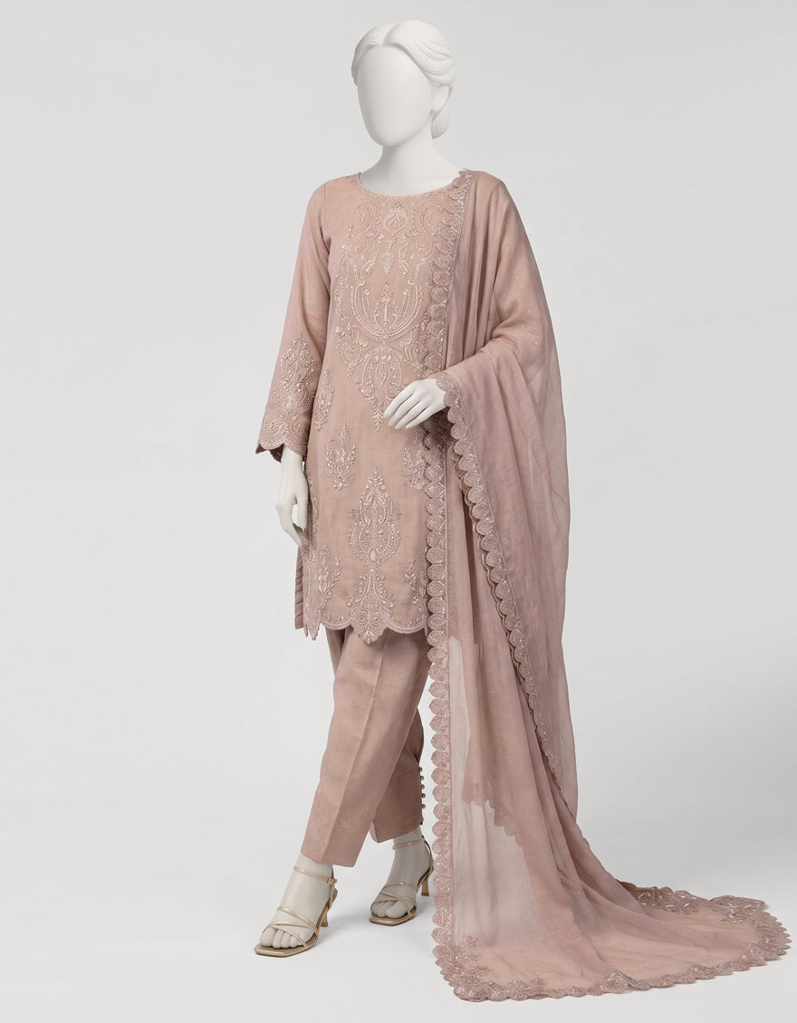 Raw Silk Pink Stitched Suit - J. Junaid Jamshed
