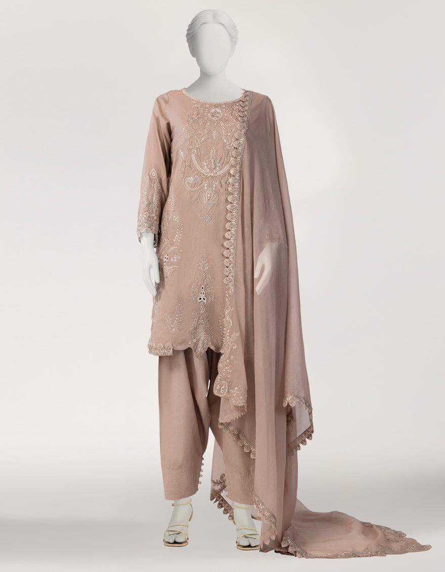 Raw Silk Pink Stitched Suit - J. Junaid Jamshed