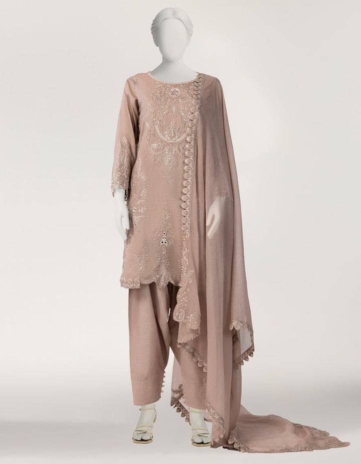 Raw Silk Pink Stitched Suit - J. Junaid Jamshed