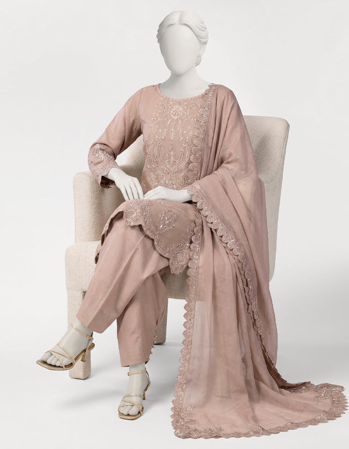 Raw Silk Pink Stitched Suit - J. Junaid Jamshed