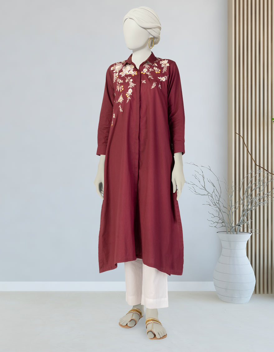 Lawn Red Kurti - J. Junaid Jamshed