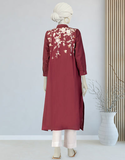 Lawn Red Kurti - J. Junaid Jamshed