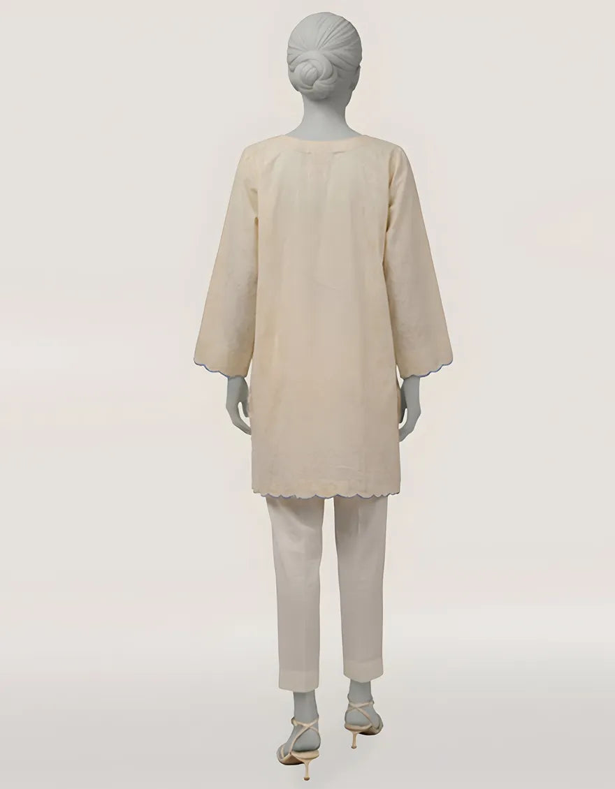 Dobby Off White Kurti - J. Junaid Jamshed