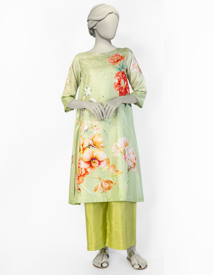 Silk Green Stitched Suit - J. Junaid Jamshed