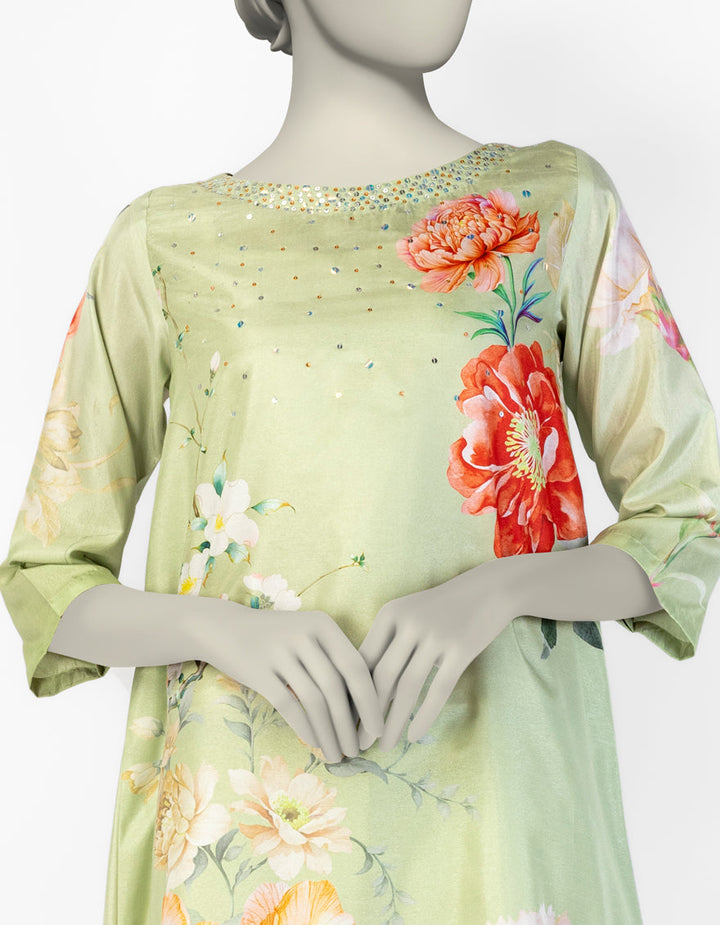 Silk Green Stitched Suit - J. Junaid Jamshed
