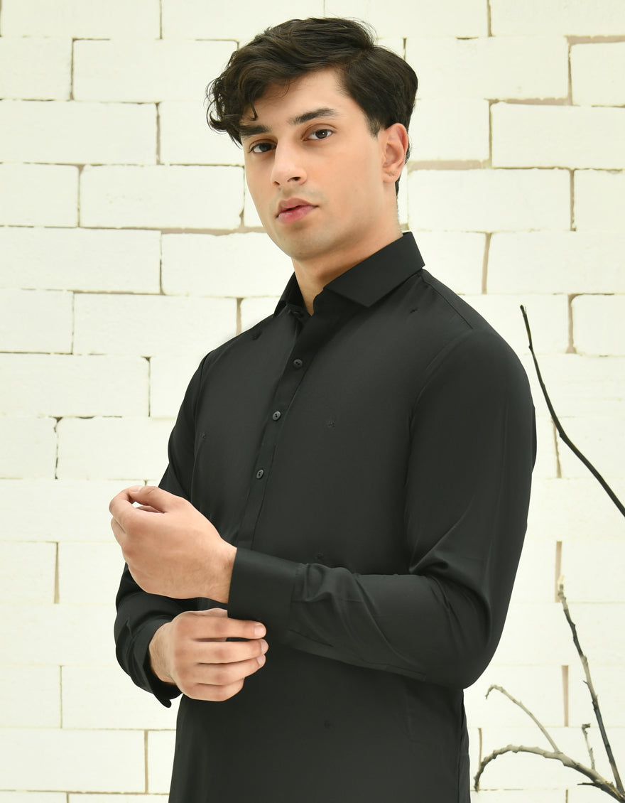 Blended Black Shalwar Kameez - J. Junaid Jamshed