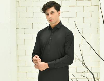 Blended Black Shalwar Kameez - J. Junaid Jamshed