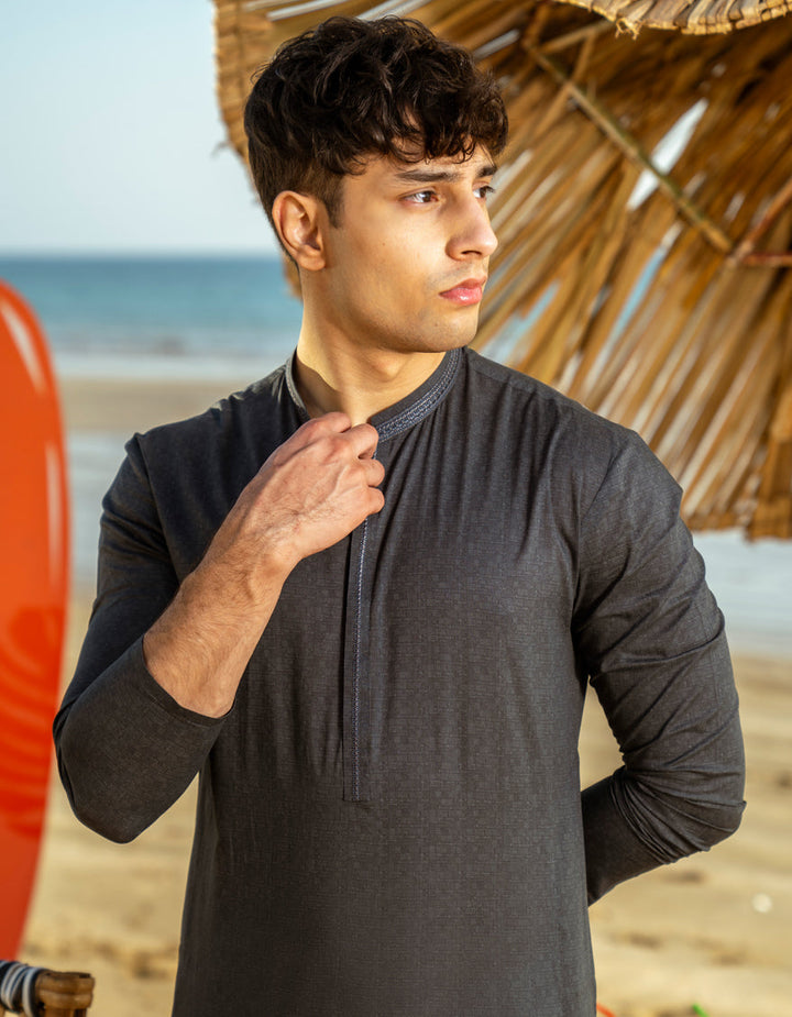 Cotton Grey Kurta - J. Junaid Jamshed