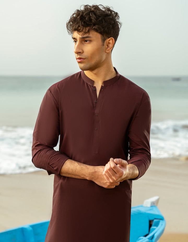 Cotton Maroon Kurta Trouser - J. Junaid Jamshed