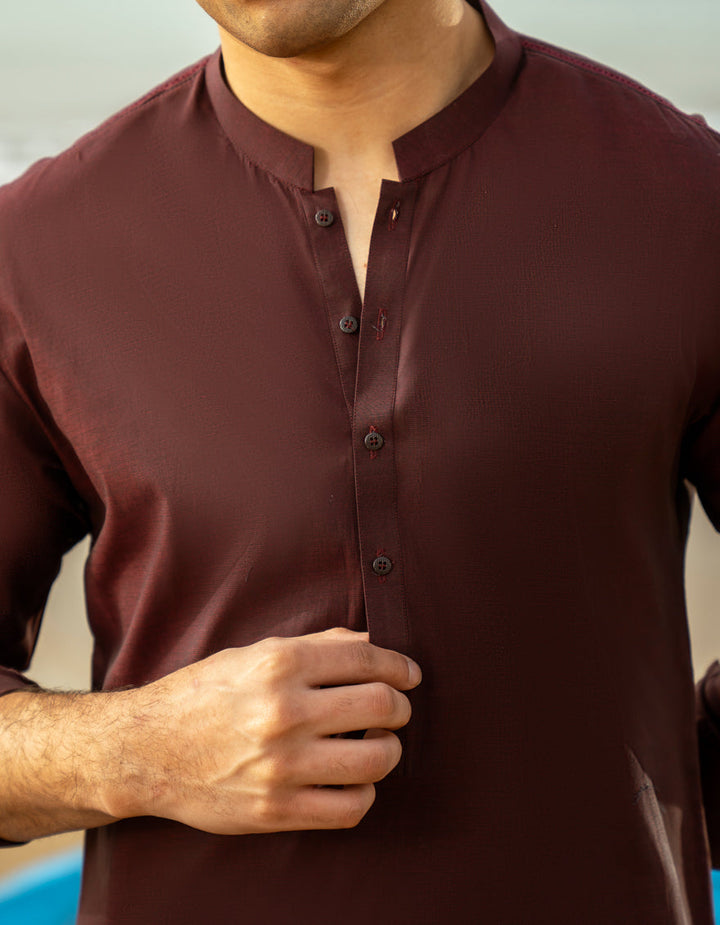 Cotton Maroon Kurta Trouser - J. Junaid Jamshed