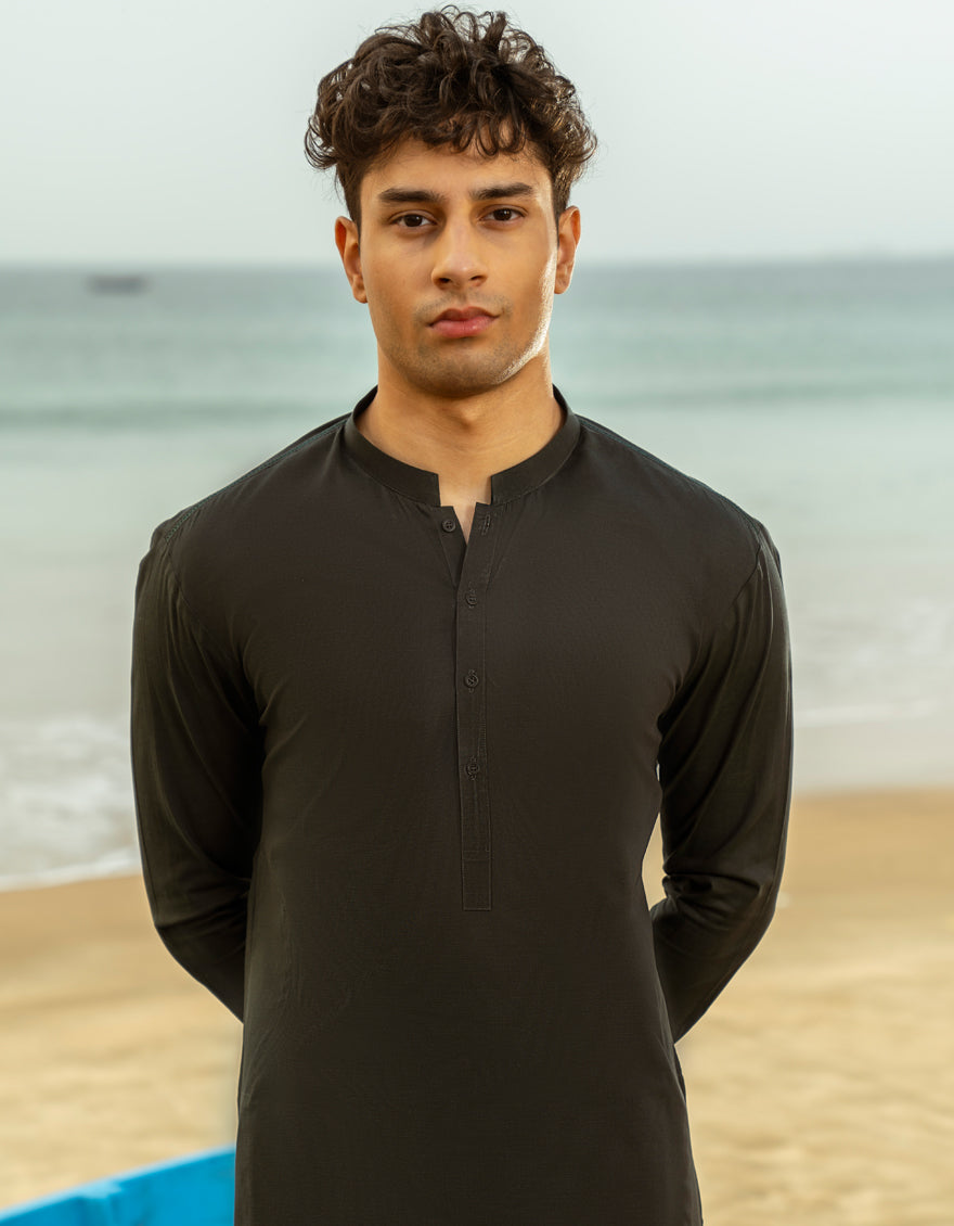 Cotton Forest Green Kurta Trouser - J. Junaid Jamshed