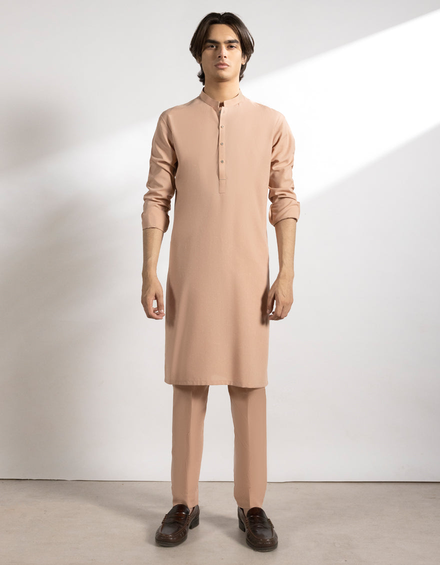 Polyester Peach Kurta Trouser - J. Junaid Jamshed