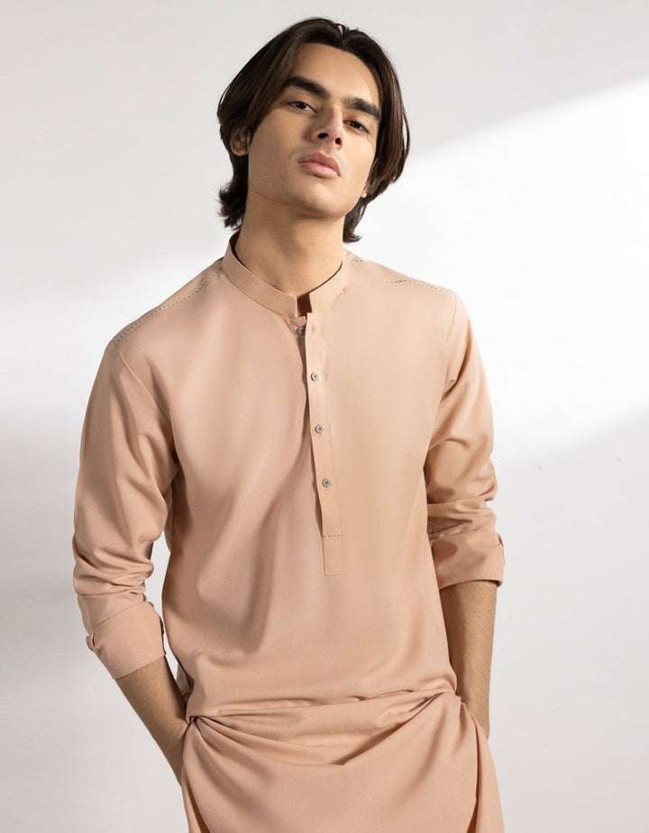 Polyester Peach Kurta Trouser - J. Junaid Jamshed