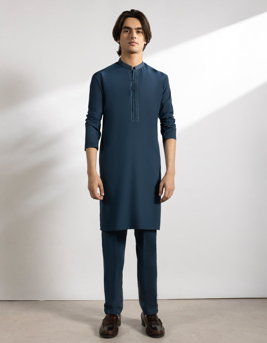 Blended Blue Kurta Trouser - J. Junaid Jamshed