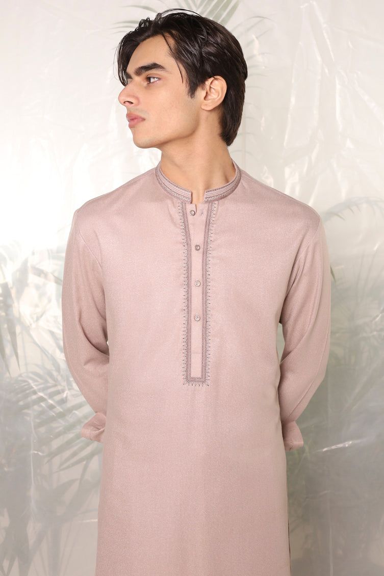 Blended Dull Brown Kameez Shalwar - J. Junaid Jamshed
