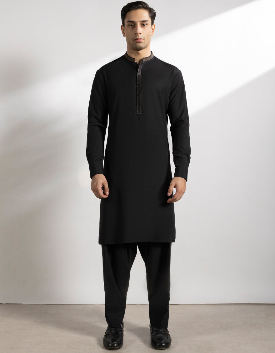Blended Black Shalwar Kameez - J. Junaid Jamshed
