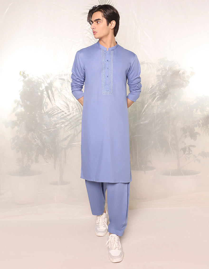 Blended Sky Blue Kameez Shalwar - J. Junaid Jamshed