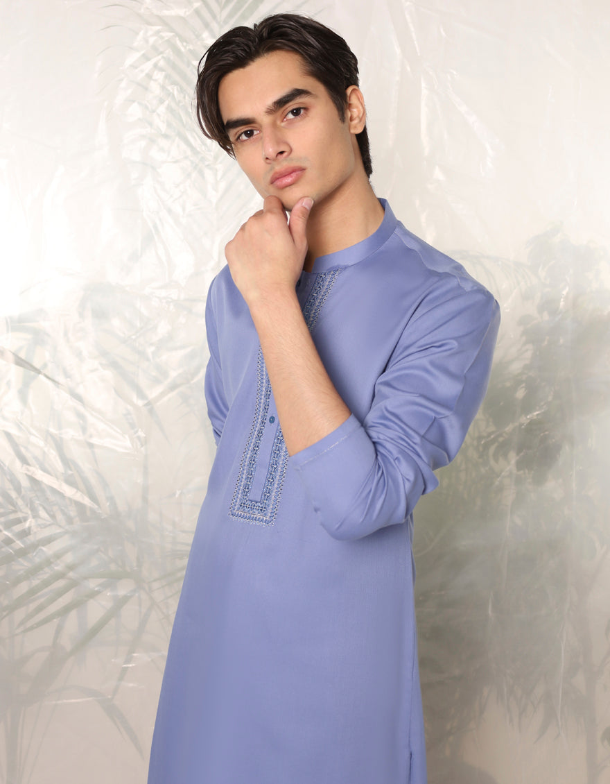 Blended Sky Blue Kameez Shalwar - J. Junaid Jamshed