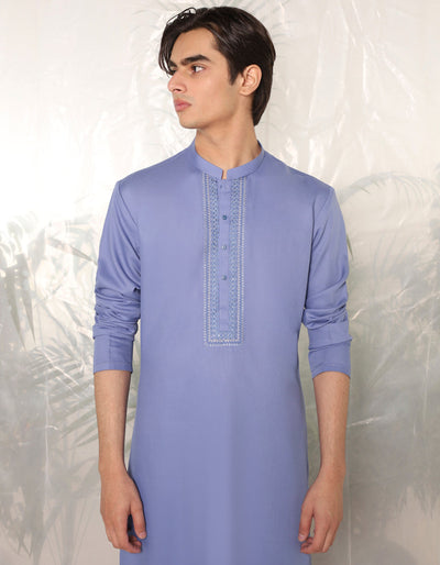 Blended Sky Blue Kameez Shalwar - J. Junaid Jamshed