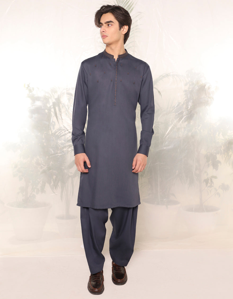 Blended Blue Kameez Shalwar - J. Junaid Jamshed