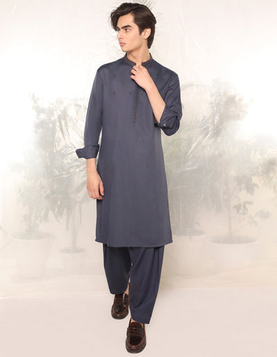 Blended Blue Kameez Shalwar - J. Junaid Jamshed