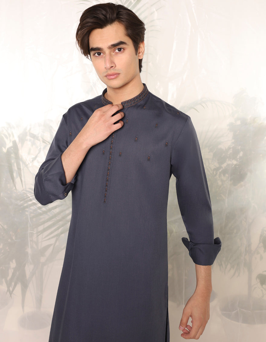 Blended Blue Kameez Shalwar - J. Junaid Jamshed