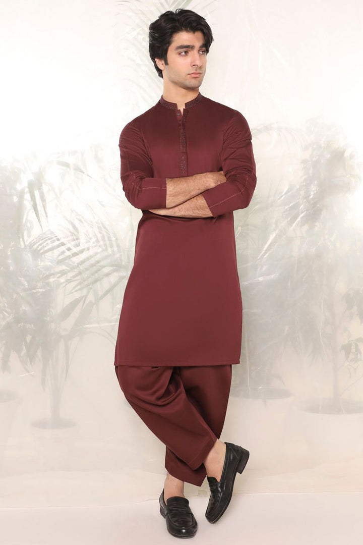 Blended Maroon Kameez Shalwar - J. Junaid Jamshed