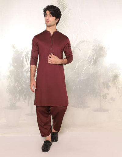 Blended Maroon Kameez Shalwar - J. Junaid Jamshed