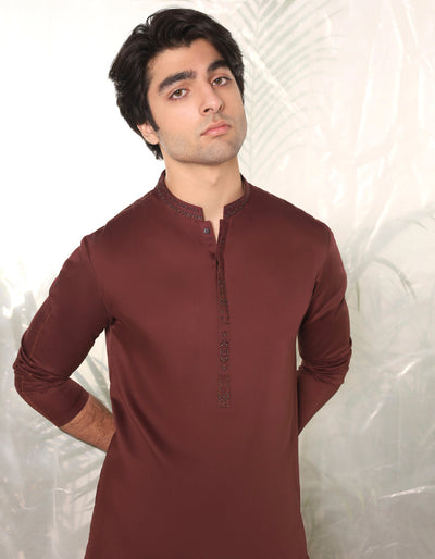 Blended Maroon Kameez Shalwar - J. Junaid Jamshed