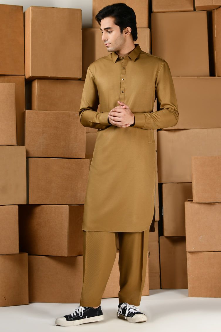 Blended Brown Kameez Shalwar - J. Junaid Jamshed