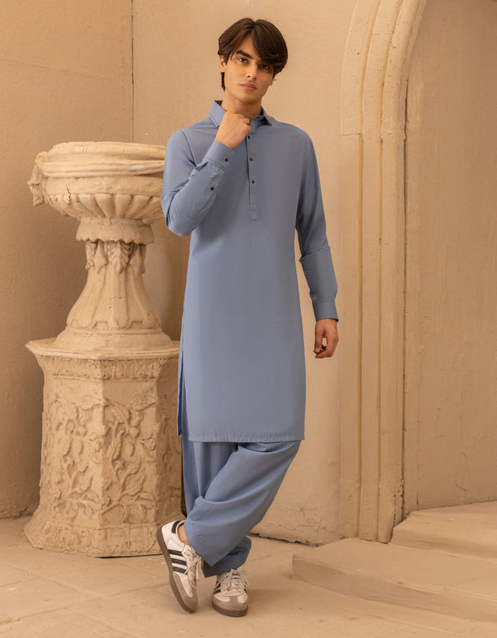 Blended Dull Blue Shalwar Kameez - J. Junaid Jamshed