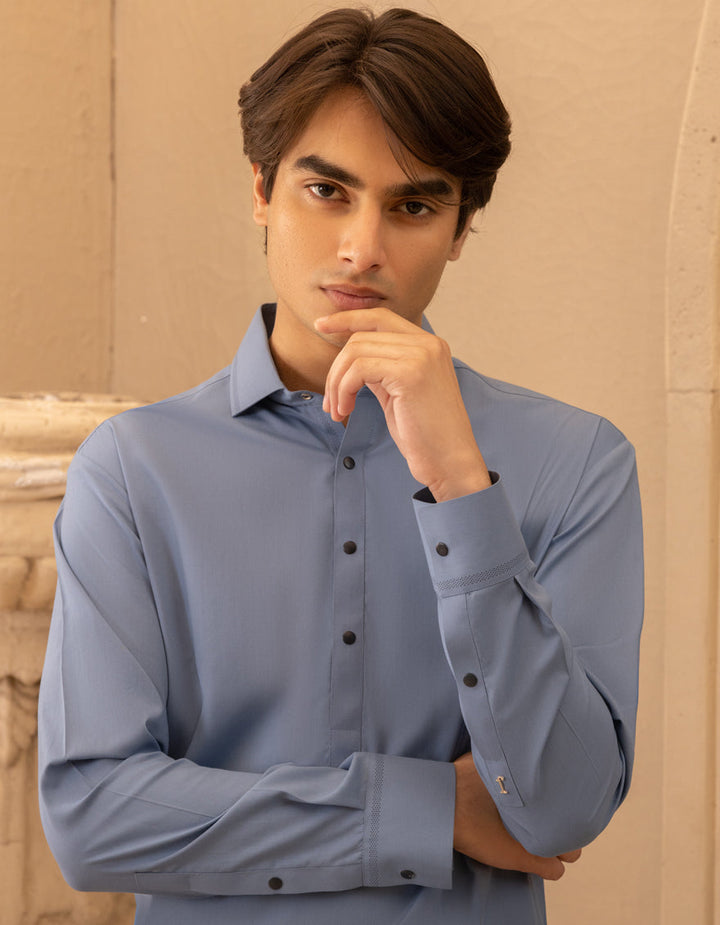 Blended Dull Blue Shalwar Kameez - J. Junaid Jamshed