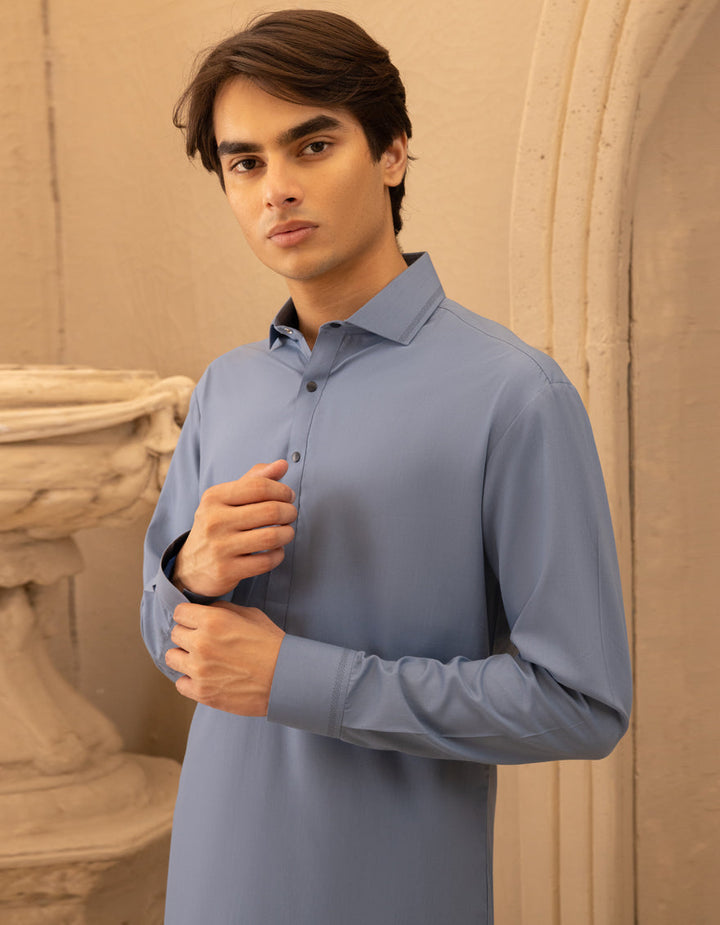 Blended Dull Blue Shalwar Kameez - J. Junaid Jamshed
