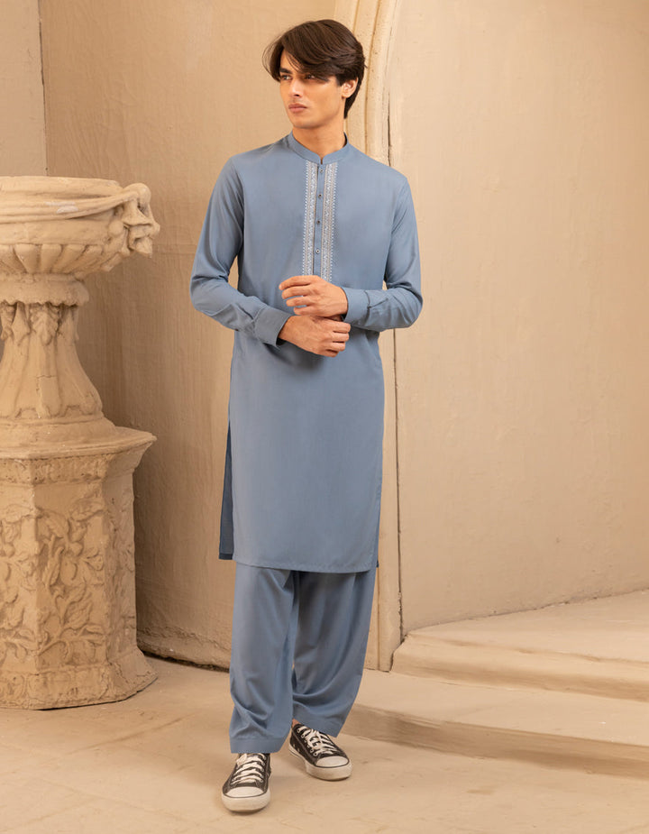 Blended Light Blue Shalwar Kameez - J. Junaid Jamshed