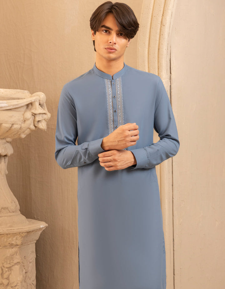 Blended Light Blue Shalwar Kameez - J. Junaid Jamshed