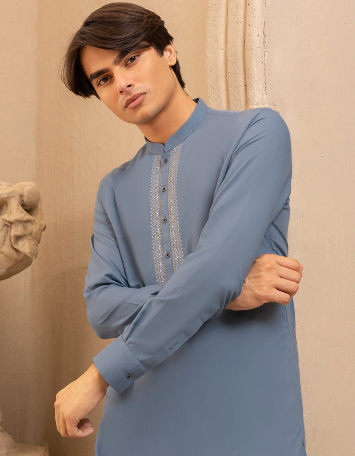 Blended Light Blue Shalwar Kameez - J. Junaid Jamshed