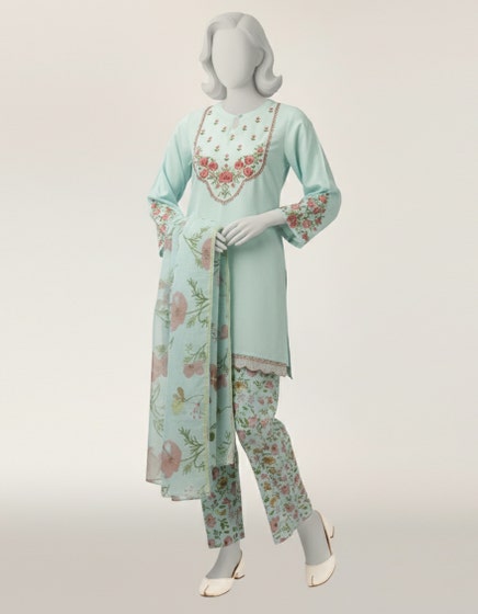 Lawn Sky Blue Stitched Suit - J. Junaid Jamshed