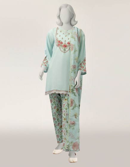Lawn Sky Blue Stitched Suit - J. Junaid Jamshed