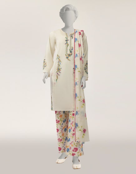 Lawn White Stitched Suit - J. Junaid Jamshed