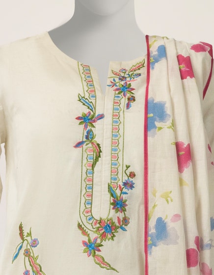Lawn White Stitched Suit - J. Junaid Jamshed