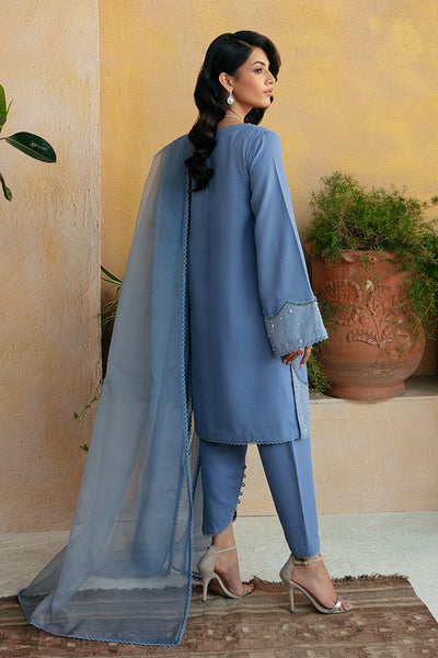 Jacquard Chiffon Blue Stitched Suit - Vanya