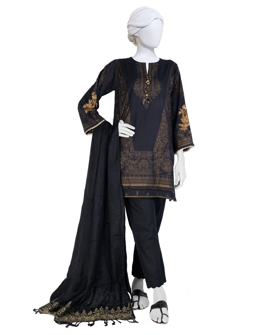 Khaddar Black Ladies 3 Piece Suit  -  J. Junaid Jamshed