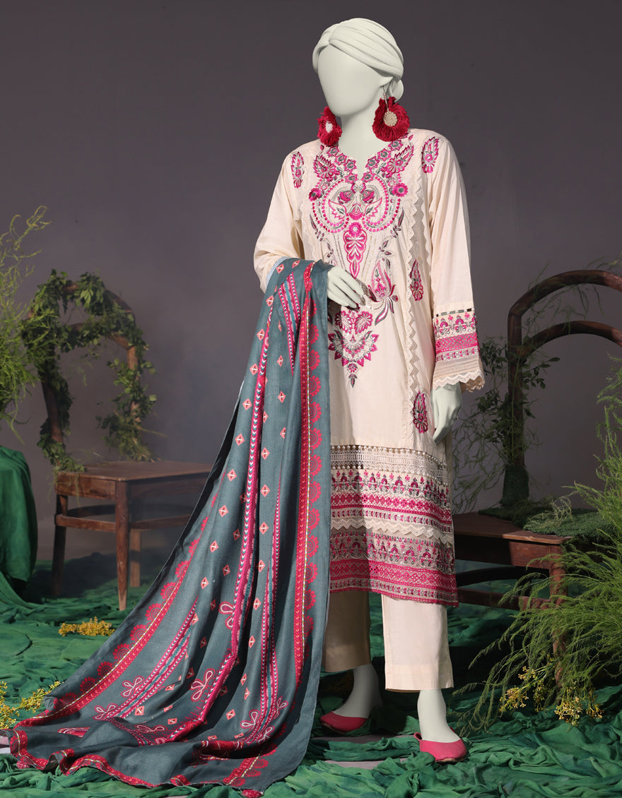 Cambric Off White Stitched Suit - J. Junaid Jamshed