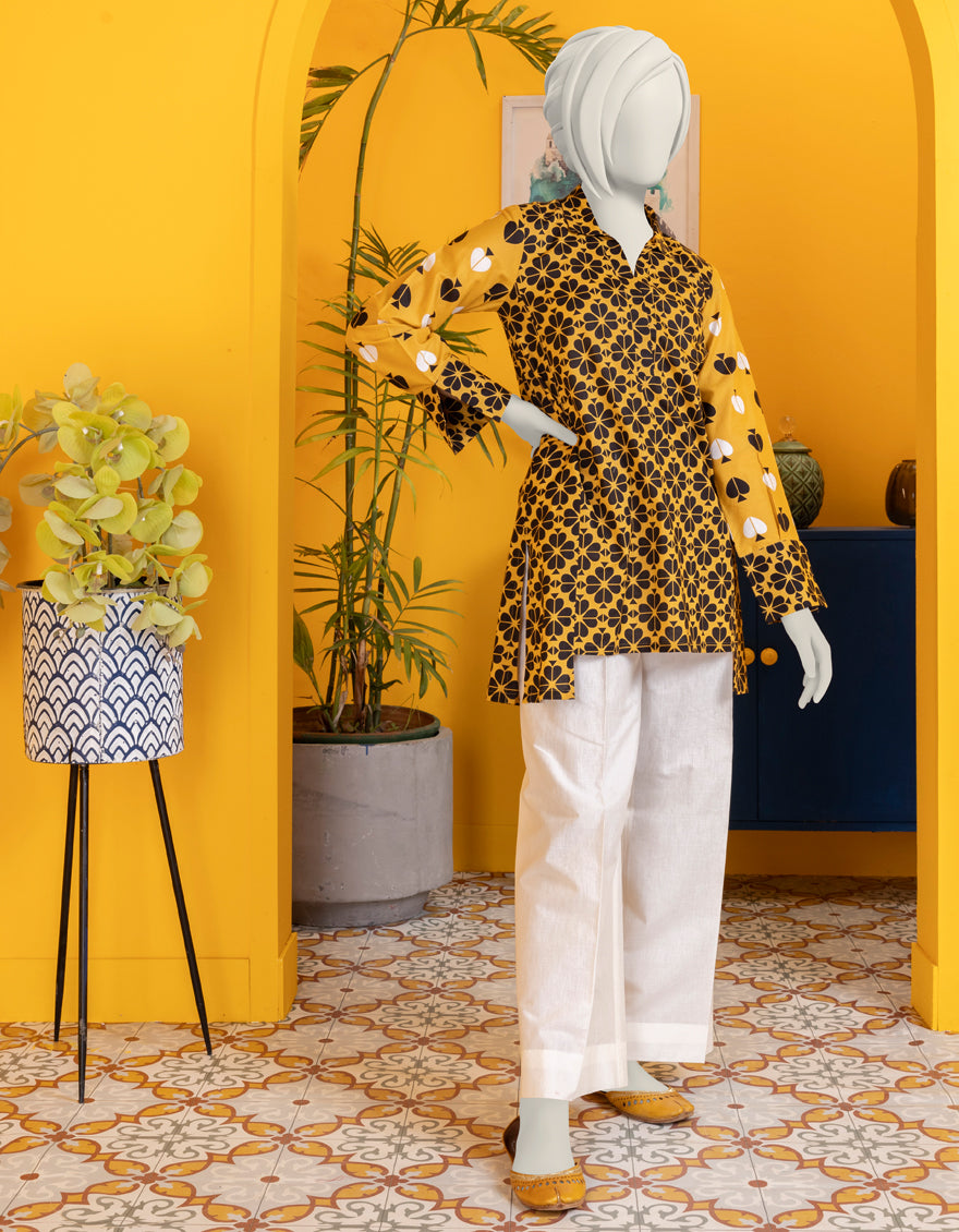 Printed Yellow Kurti - J. Junaid Jamshed