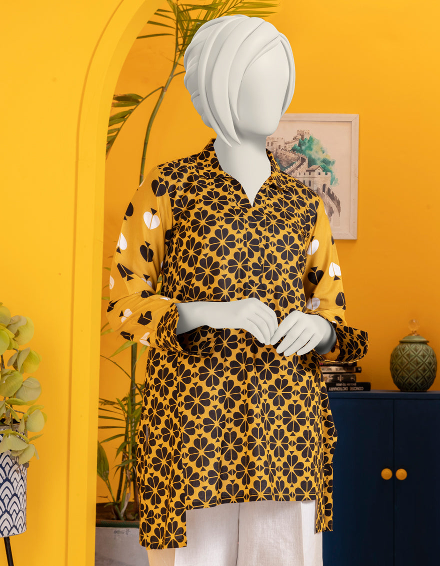 Printed Yellow Kurti - J. Junaid Jamshed