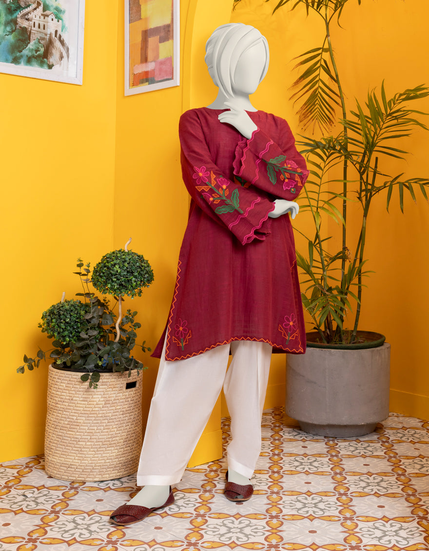 Khaddar Maroon Kurti - J. Junaid Jamshed