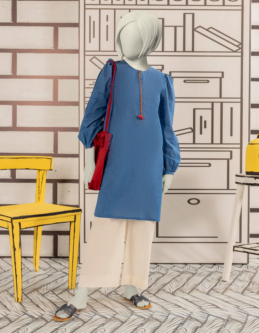 Textured Blue Kurti - J. Junaid Jamshed